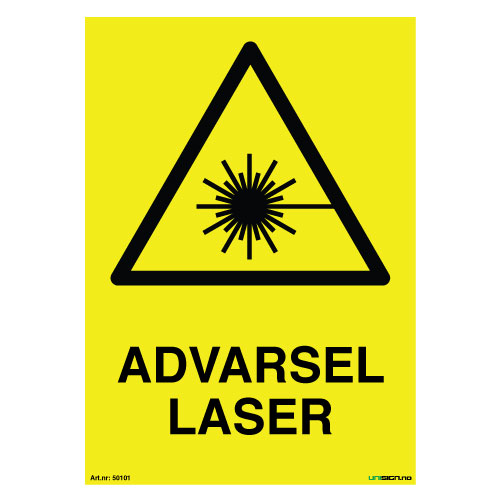 Advarsel laser med symbol og tekst - Fareskilt - ISO 7010 - Unisign.no