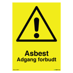 Asbest skilt er et fareskilt som varsler om at det er adgang forbudt da det er fare for asbest. Alle fareskiltene vi produserer følger standard ISO 7010
