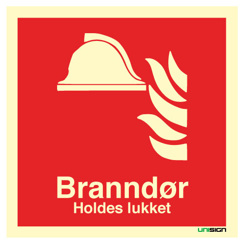 Branndør holdes lukket skilt - Brannskilt - ISO 7010 - Unisign.no