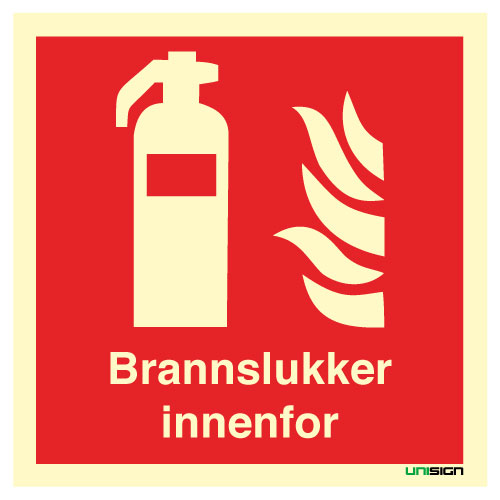 Brannslukker innenfor skilt - Brannskilt - ISO 7010 - Unisign.no
