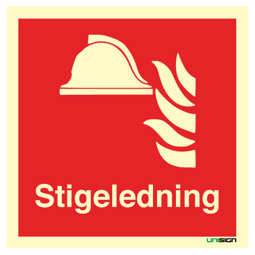 Stigeledning brannskilt med symbol og tekst etterlysende Unisign.no