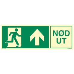 Nødutgangsskilt pil opp - Nød ut med symbol og tekst - Unisign as