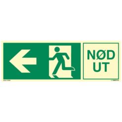 Nødutgangsskilt pil venstre - Nød ut med symbol og tekst - Unisign as