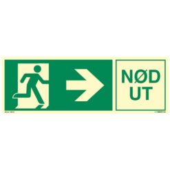 Nødutgangsskilt pil høyre - Nød ut med symbol og tekst - Unisign as
