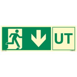 Nødutgangsskilt pil ned - UT med symbol og tekst - Unisign as