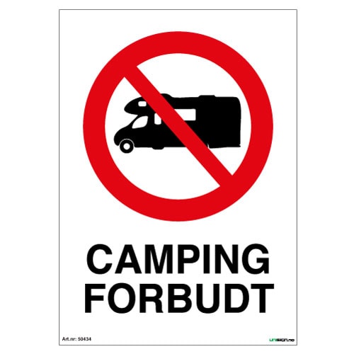 Camping forbudt skilt med symbol og tekst - Forbudsskilt - Unisign as