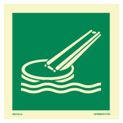 IMO skilt for evacuation slide med symbol. Tydelig skilting kan være avgjørende i en nødsituasjon. Produseres iht ISO 16069. Rask levering til hele Norge