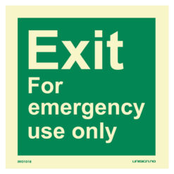 IMO skilt exit for emergency use only. Tydelig skilting kan være avgjørende i en nødsituasjon. Produseres iht ISO 16069. Rask levering til hele Norge