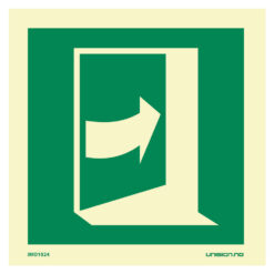 IMO skilt skyv til venstre for å åpne døren. Tydelig skilting kan være avgjørende i en nødsituasjon. Produseres iht ISO 16069. Rask levering til hele Norge