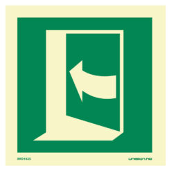 IMO skilt skyv til høyre for å åpne døren. Tydelig skilting kan være avgjørende i en nødsituasjon. Produseres iht ISO 16069. Rask levering til hele Norge