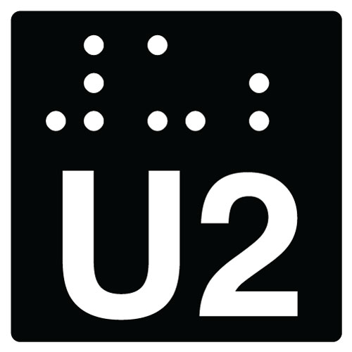 Håndløper skilt for U2 for etasjemerking på håndløpere i trapper. Skiltet viser hvilken etasje du befinner deg i. Følger krav om universell utforming