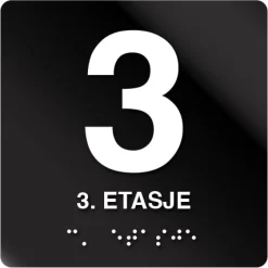3 etasje taktile skilt - Etasjeskilt med tall og tekst