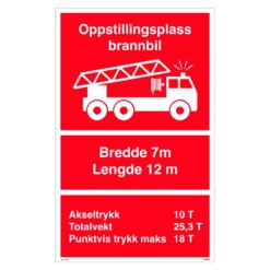 Oppstillingsplass for brannbil skilt 50 x 80 cm